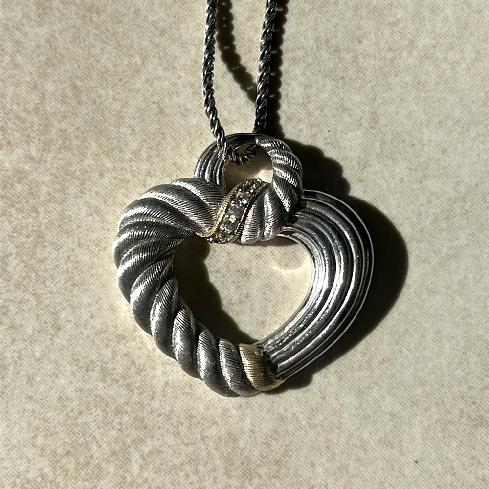 Judith Ripka sterling silver heart pendant with CZ diamonds